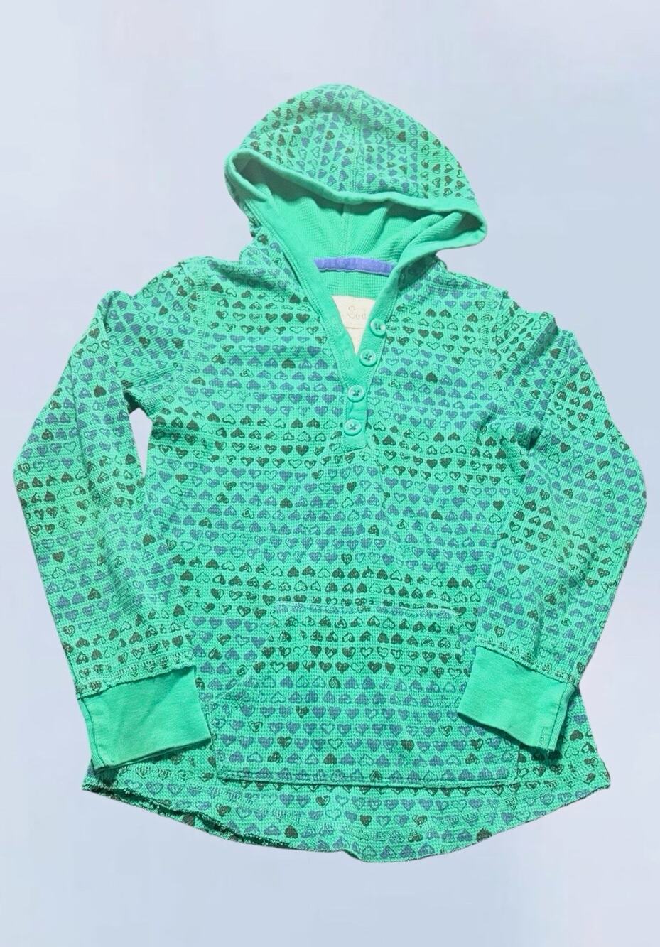 Green Soda Girls Mint Green Heart Waffle Knit Henley Pullover Hoodie Size S